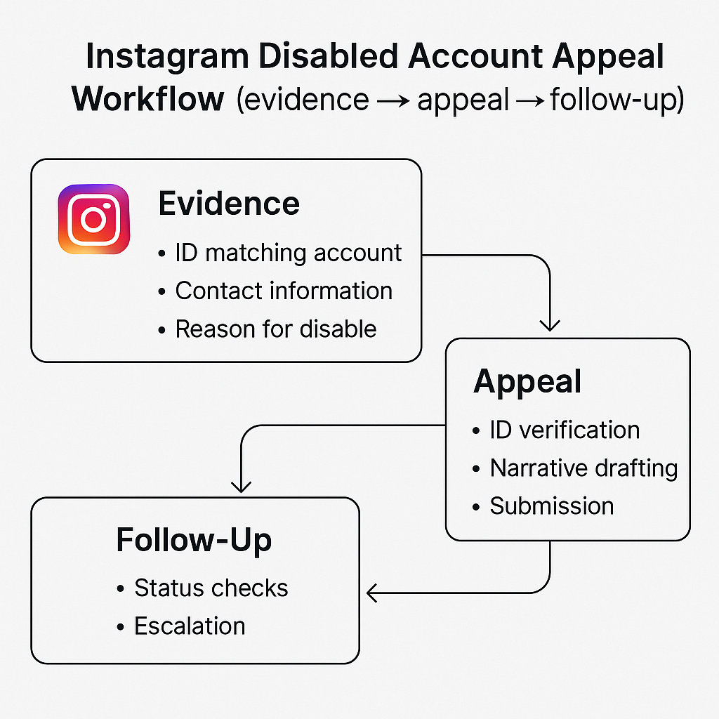 Recovering a disabled Instagram account: prepare an evidence pack, submit the appeal, then follow up on status